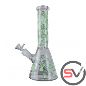 MUSHROOM GLASS BEAKER WATER PIPE 10inch (GLOW IN DARK)